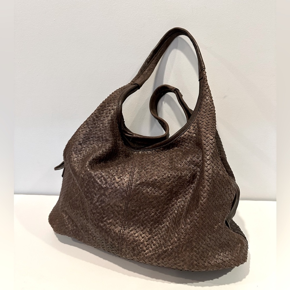 Langellotti Snake Embossed Bronze Italian Leather Shoulder Bag